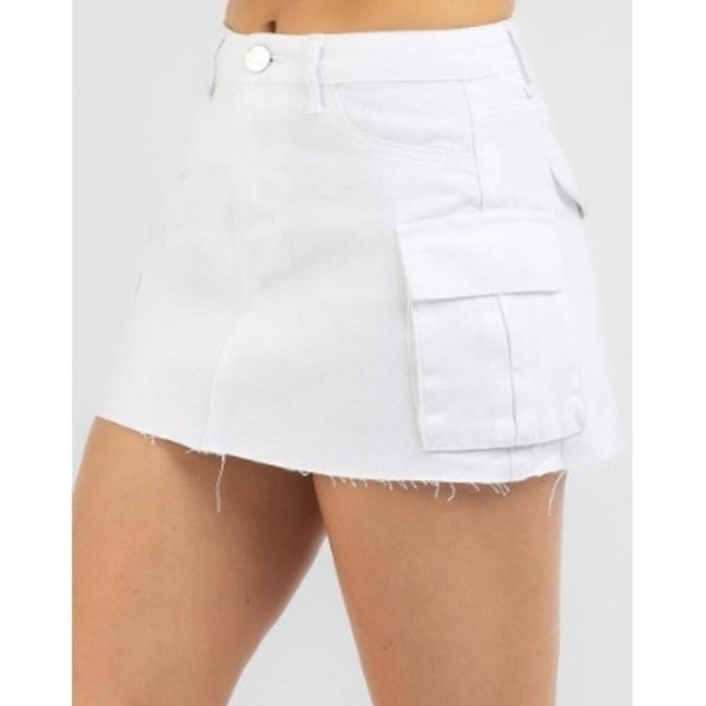 DESU Cargo‎ Skirt Womens 6 White Denim Micro Mini Utility Streetwear Pocket